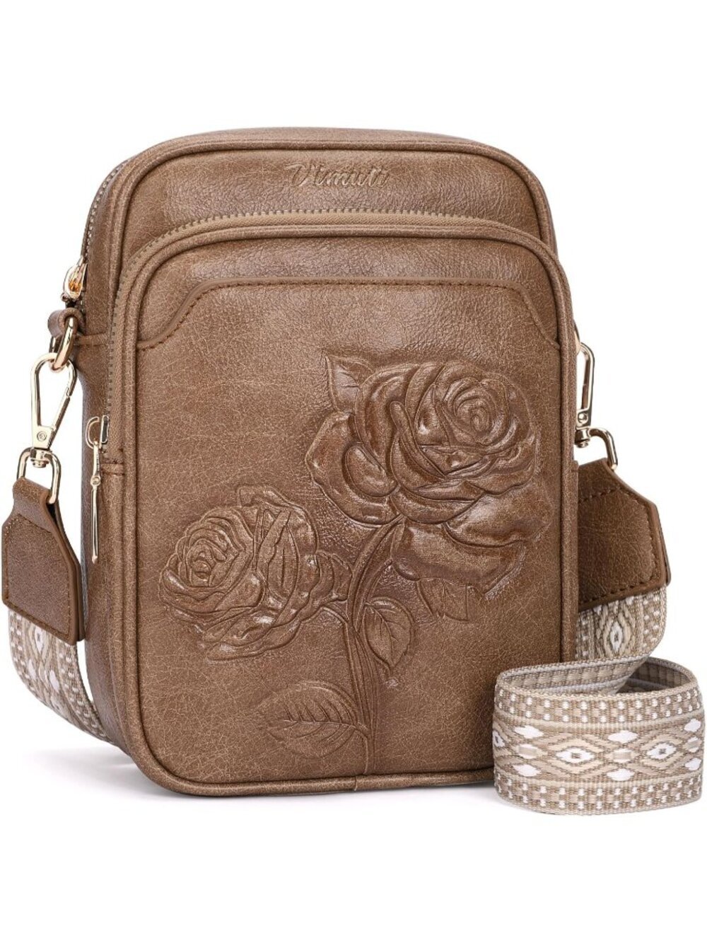 Women's Brown PU Leather Small Cell Phone Adjustable Strap Stylish Crossbody bag